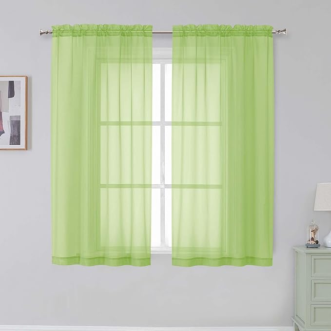 Simplebrand Lime Sheer Curtains 84 Inches Long, Light Filtering Rod Pocket by Simplebrand