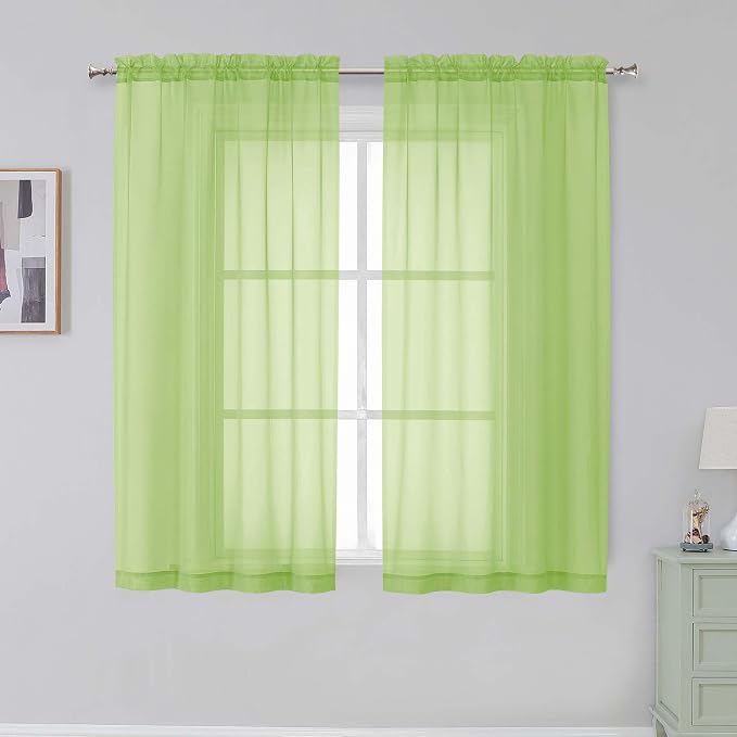 Simplebrand Lime Sheer Curtains 96 Inches Long, Light Filtering Rod Pocket by Simplebrand
