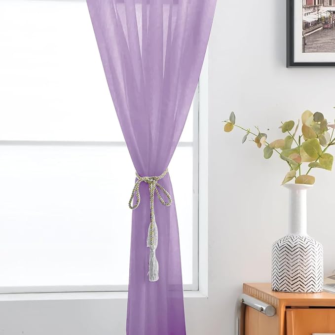 SpaceDresser Sheer Voile Window Treatment Rod Pocket Curtain Panels - Image 5