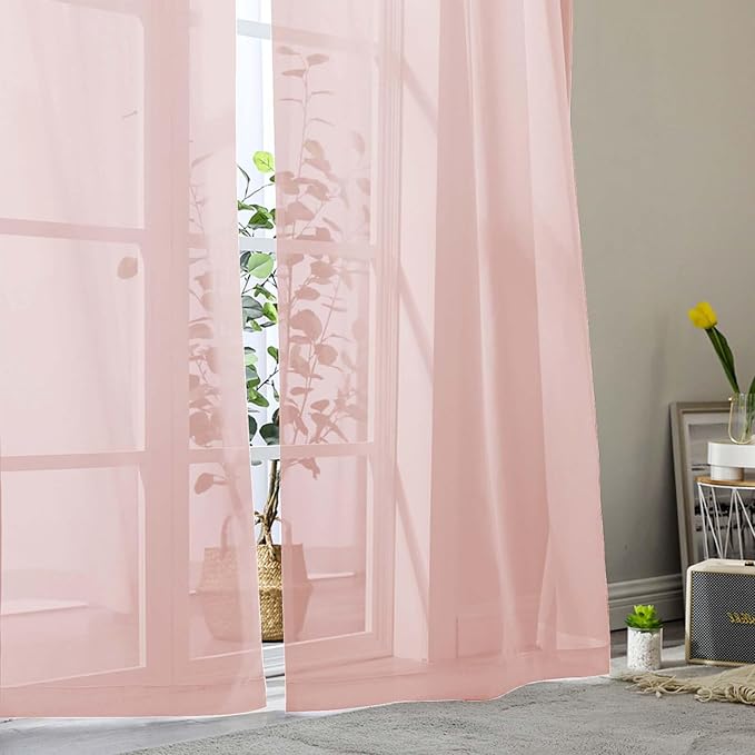 Blush Sheer Curtains for Bedroom Living Room 90 Inches Long 2 Panels Set - Image 9