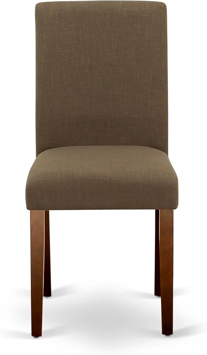 East West Furniture CAAB5-MAH-18 5 Piece Modern Dining Table Set Includes a Rectangle Wooden Table and 4 Coffee Linen Fabric Upholstered Parson Chairs, 36x60 Inch, Mahogany