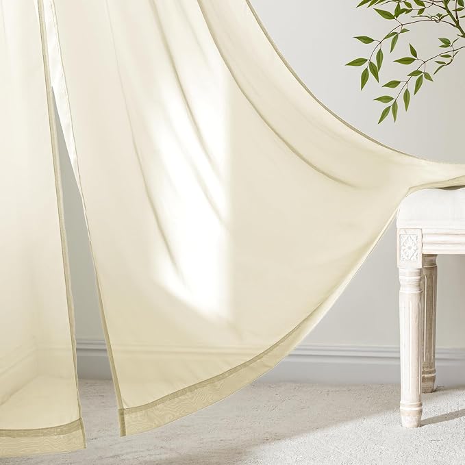 MIULEE Light Cream Sheer Curtains 84 Inches Long, 4 Panels Set, Light Filtering - Image 6