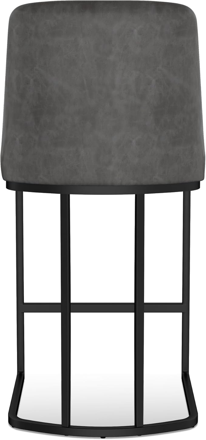 Bar Stools Set of 6, Faux Leather Counter Height Barstools, Upholstered Kitchen Counter Stools with Back and Stitching, 25.6" H Kitchen Island Stools Bar Chair, Metal Framed, Black Grey