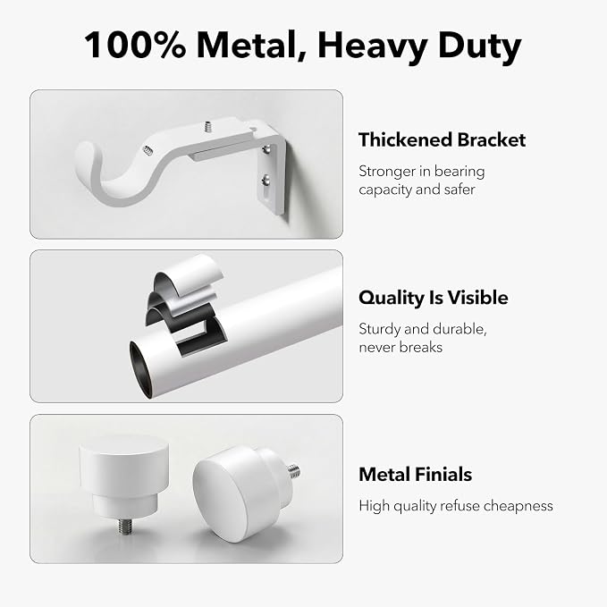 IFELS Heavy Duty Curtain Rods for Windows 48 to 84 Inch, 1 Inch Adjustable - Image 3