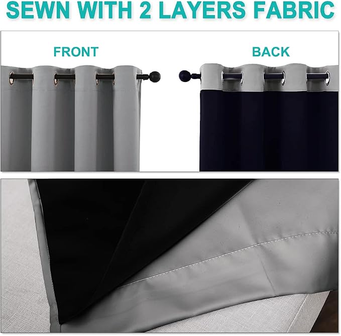 NICETOWN Silver Grey 100% Blackout Curtains 54 inches Long, Thermal Insulated - Image 5