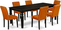 East West Furniture LGAB7-BLK-61 7 Piece Dining Table Set Consist of a Rectangle Butterfly Leaf Table and 6 Baked Bean Faux Leather Upholstered Chairs, 42x84 Inch, Black
