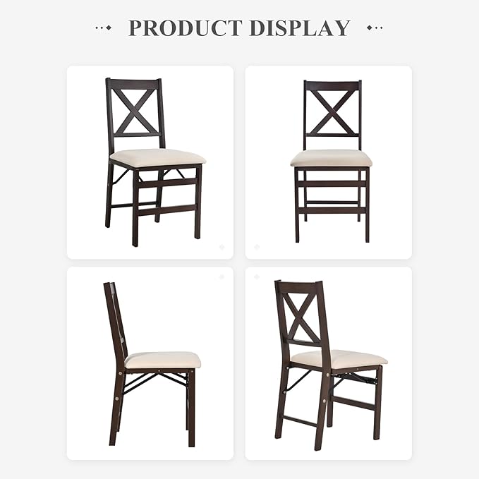 COLAMY Folding Dining Chairs Set of 2 – Beige Upholstered Wooden Dining Room Chairs for Kitchen & Small Spaces, Mid Century Modern Design, Space-Saving, No Assembly Required
