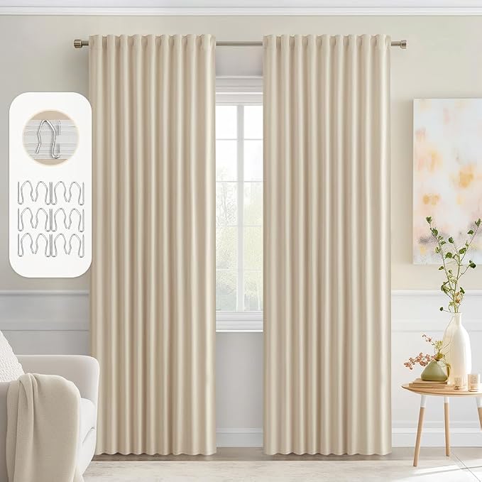 MIULEE Back Tab Cream Beige Curtains 84 Inch Length 2 Panels Set by MIULEE