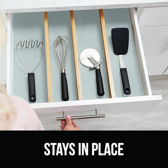 GORILLA GRIP powerGRIP Drawer Shelf and Cabinet Liner, Thick Strong Hold, Non-Adhesive Liners Protect Kitchen Cabinets and Cupboard, Bathroom Drawers, Easy Install, Breathable Mat, 12" x10', Spa Blue