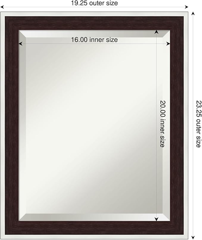 Amanti Art Wall Mirror 23x19 Maya Espresso Silver Rectangle Bathroom Mirror for Wall Decor Living Room, Small Modern Contemporary Frame, Hangs Horizonally and Vertically, Bathroom Decor, Beveled Edge