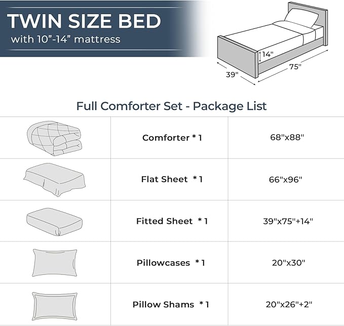 HEVUMYI Twin Comforter Set - 5-Piece All Season Bed in a Bag Twin, Ultra Soft Bedding Set with Comforter, Flat Sheet, Fitted Sheet, Pillowcases, Pillow Shams, White