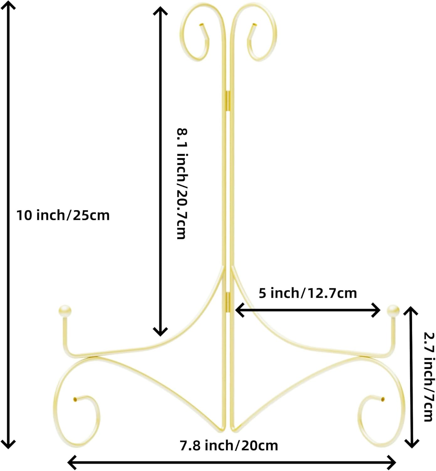 10 Inch Display Plate Stand with Folding Design, Metal Plate Holder for Tables, Picture Easel for Home Decoration, Photo Frame Stand, 10'' Gold