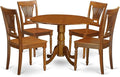 East West Furniture DLPL5-SBR-W 5 Piece Dining Room Table Set Includes a Round Kitchen Table with Dropleaf and 4 Dining Chairs, 42x42 Inch, Saddle Brown