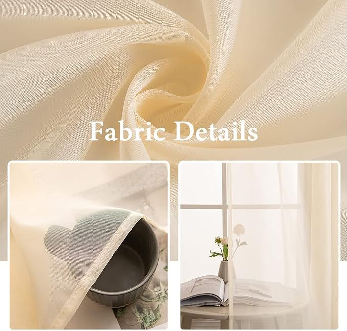 MIULEE Cream Beige Window Sheer Curtains - Image 3