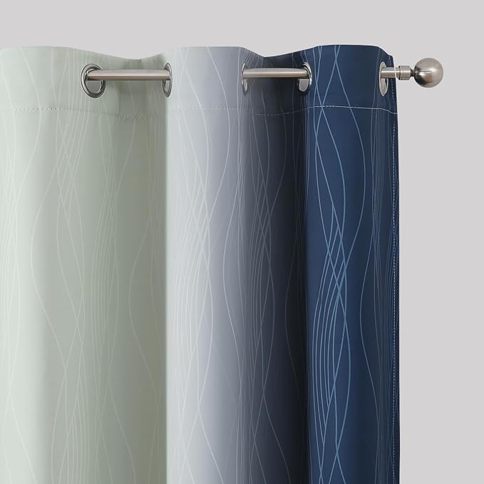Estelar Textiler Navy Blue and Sage Green Ombre Blackout Curtains 63 Inches - Image 4