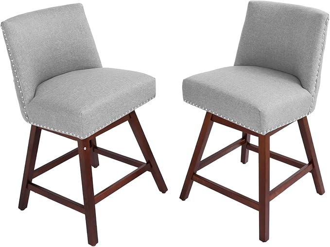 Counter Height Barstools Set of 2,360° Swivel Bar Stools with Back,26 inch Modern Counter barstools,Upholstered Bar Tall Stools for Kitchen Counter,Kitchen Island,Bar, Home (Light Gray, SET OF 2)