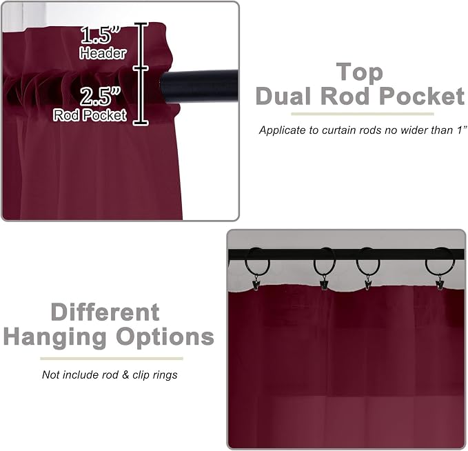 Burgundy Sheer Curtains 84 Inches Long 2 Panels Set - Image 4