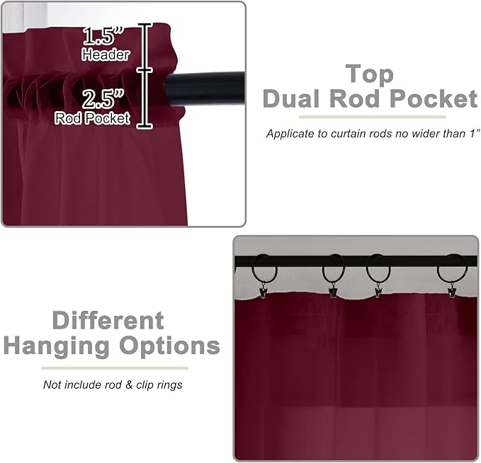 Burgundy Sheer Curtains 63 Inch Length 2 Panels Set - Image 4