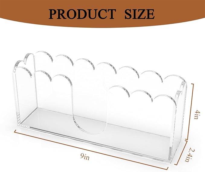LUGUNU Clear Acrylic Napkin Holder – Scalloped Tray for Bathroom, Kitchen, Dining Room – Stylish Guest Hand Towel & Disposable Paper Holder for Weddings, Hotels, and Home Decor (9x2.4x4 inch)