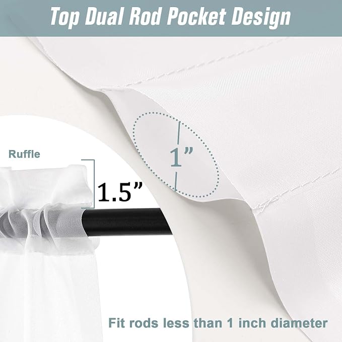 White Sheer Curtains for Window 96 Inches Long 2 Panels Set, Soft Airy Light - Image 3