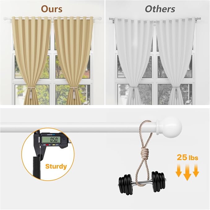White Curtain Rods for Windows 66 to 120, Adjustable Long Drape Rod for Outdoor - Image 3