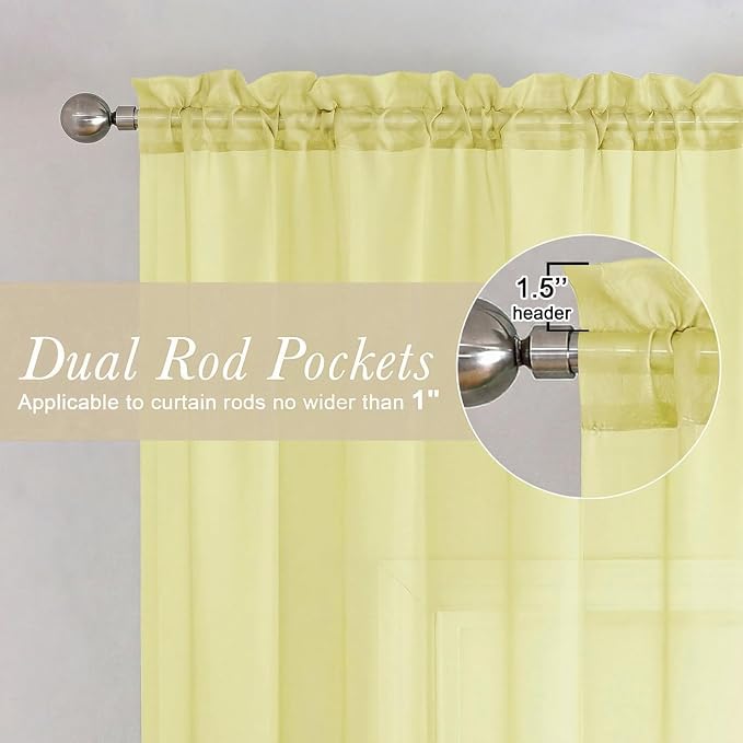 Lecloud Goose Yellow Sheer Curtains 54 Inch Length 2 Panels, Voile Light - Image 5