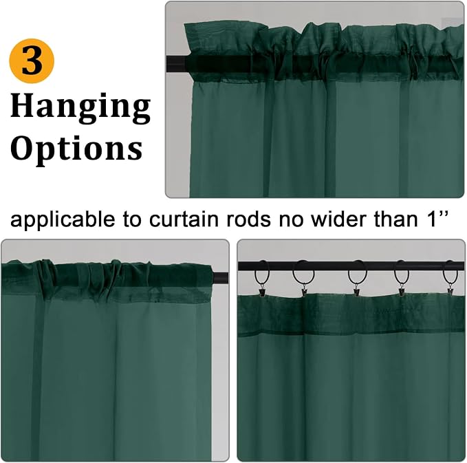 Gwine Hunter Green Sheer Curtains 90 Inches Long 2 Panels Set, Light Filtering - Image 4