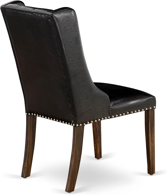 East West Furniture V777FO749-7 7 Piece Modern Dining Table Set Consist of a Rectangle Wooden Table with V-Legs and 6 Black Faux Leather Parsons Dining Chairs, 40x72 Inch, Multi-Color