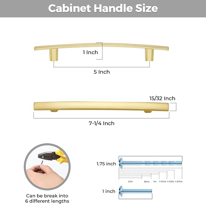 30 Pack Cabinet Handles 5" Hole Center - Curved Cabinet Pulls Brushed Brass Drawer Pulls for Kitchen Cupboard Solid Handles for Dresser Drawer Arch Closet Hardware