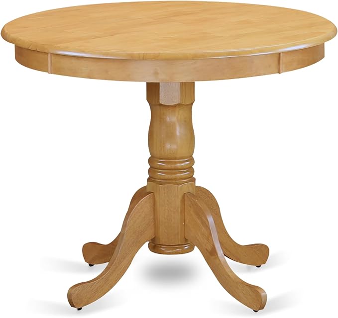 East West Furniture ANPO5-OAK-W 5 Piece Kitchen Table Set for 4 Includes a Round Dining Room Table with Pedestal and 4 Dining Chairs, 36x36 Inch, Oak