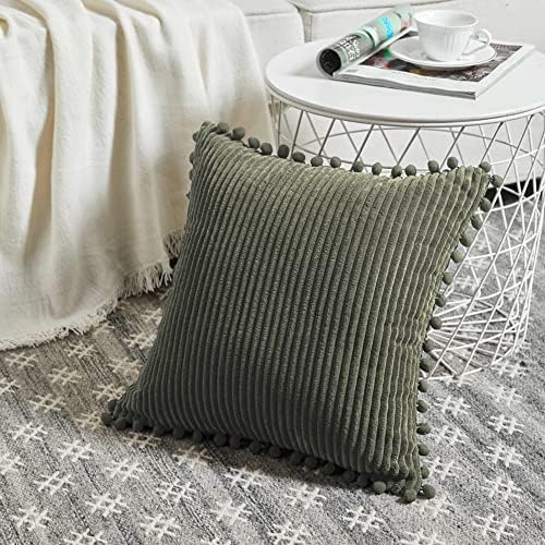 Fancy Homi Pack of 2 Olive Green Decorative Throw Pillow Covers 16x16 Inch - Image 2