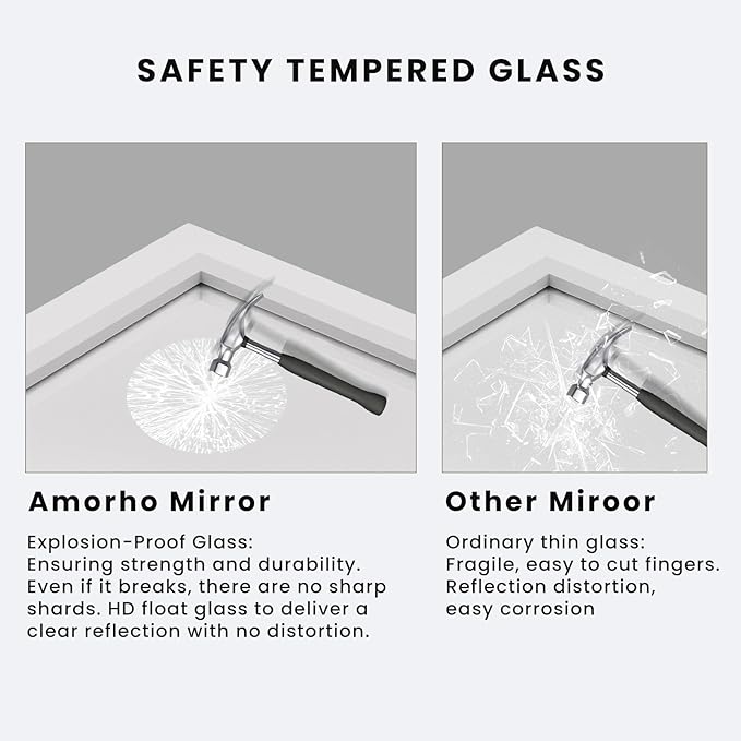 Amorho Bathroom Mirror, 24x30 Inch White Thick Metal Framed Wall Mirrors for Over Sink, Bedroom, Living Room, Entryway, Rectangle Wall-Mounted Mirrors(Horizontal/Vertical).