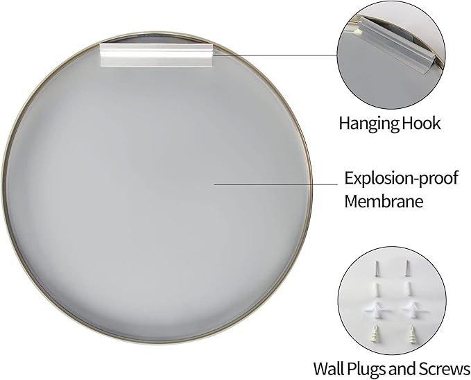 28 inch Gold Circle Wall Mirror, Brushed Brass Golden Metal Framed Round Mirror for Bathroom Vanity, Bedroom Decor, Living Room, Entryway