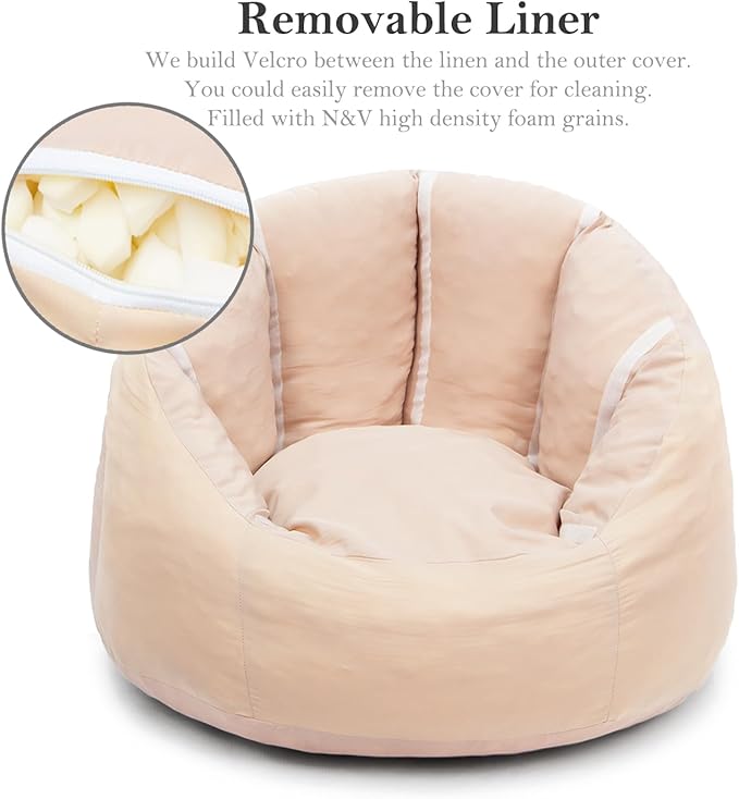 N&V Large Shell Bean Bag Chair, Adult Size Bean Bag Sack, Foam Filling, Includes Removable and Machine Washable Cover, 40in, Soft Faux Fur, Pink