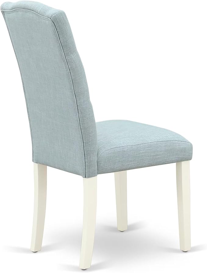 East West Furniture V027CE215-9 9 Piece Dining Table Set Includes a Rectangle Dining Room Table with V-Legs and 8 Baby Blue Linen Fabric Upholstered Chairs, 40x72 Inch, Multi-Color
