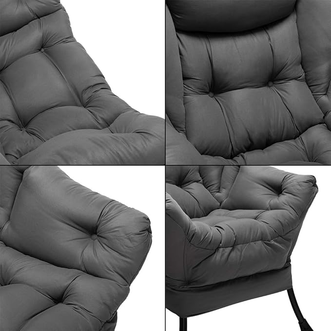 HollyHOME Large Fabric Lazy Chair for Living Room Cozy Accent Reading Chair with Armrests Comfy Lounge Sofa Chair for Bedroom, Dorm & Small Spaces | Dark Grey