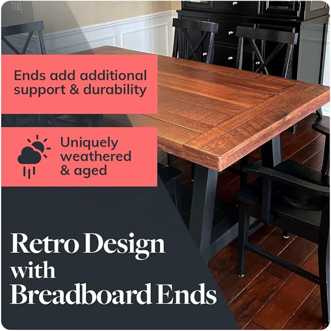 Reclaimed Wood Table Top - Rustic Recycled Solid Wooden Piece Perfect for Signs, Counters, Kitchens Table Tops (Reclaimed Wood Tabletop with Breadboard Ends, 30" x 42")
