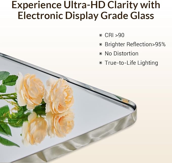 ANDY STAR 18" x 48" Full Length Wall Mirror, Large Polished Chrome Mirror for Bathroom, Rounded Corner Rectangle Body for Floor and Leaning