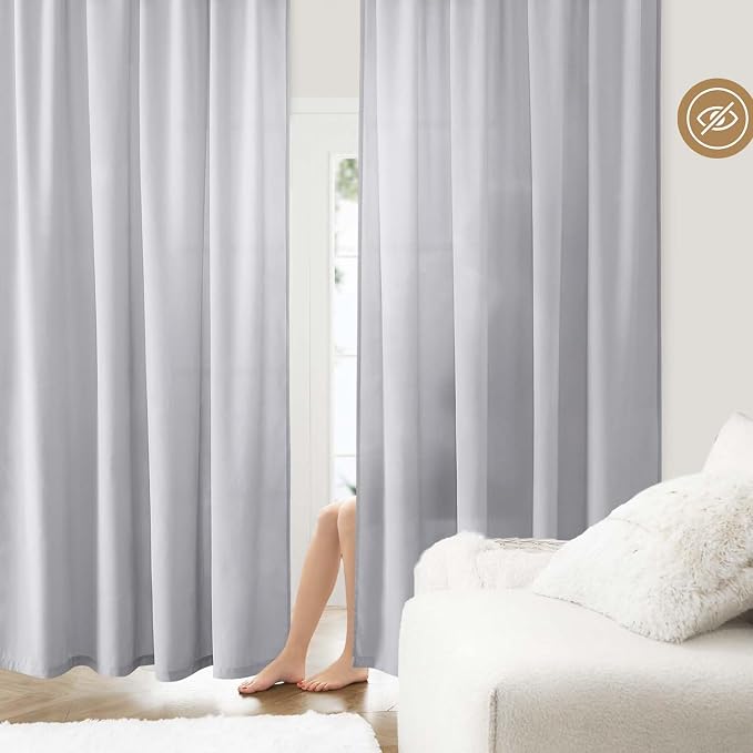 HOMEIDEAS Non-See-Through Light Grey Privacy Sheer Curtains, 52 X 54 Inches by HOMEIDEAS