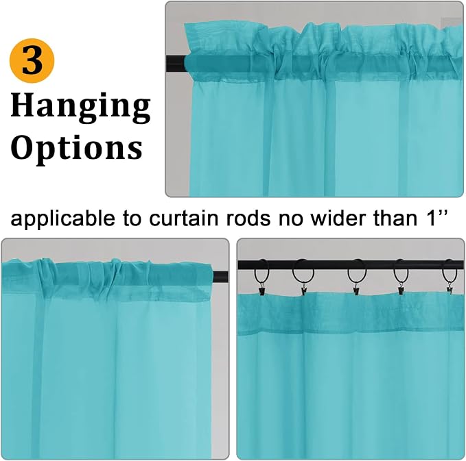Gwine Turquoise Sheer Curtains 84 Inches Long 2 Panels Set - Image 4