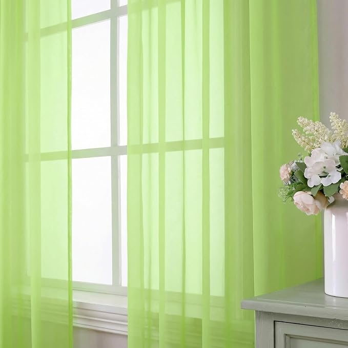 Aiyufeng Lime Sheer Curtains 63 Inch Length 2 Panels Set - Image 4