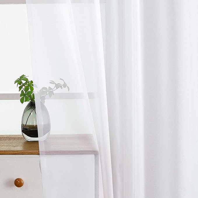 White Window Sheer Curtains 54 inch Length, Soft Airy Light Filtering Sheer - Image 5