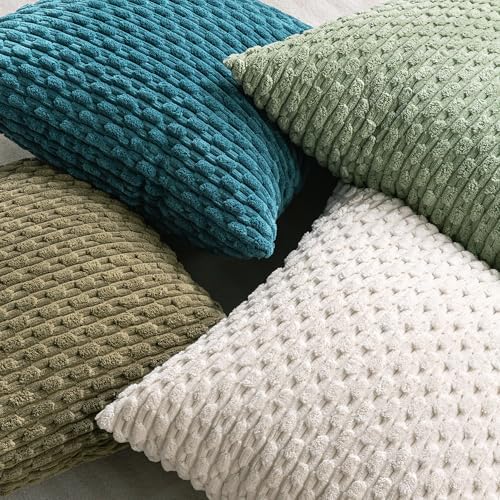 Set of 4 Teal Decorative Throw Pillow Covers 12x20 Inch Corduroy Pillow Covers - Image 4