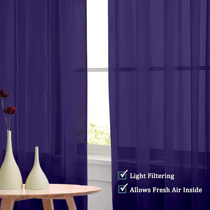 OVZME Purple Sheer Curtains 45 Inches Long 2 Panels, Light Filtering Sheer - Image 5