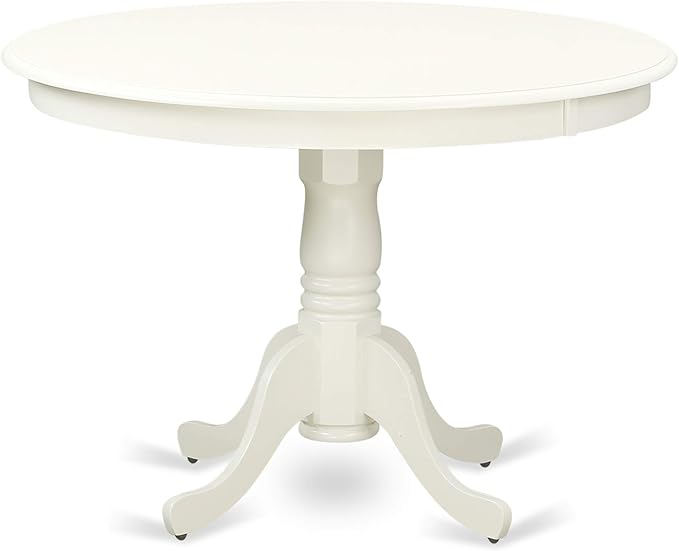 East West Furniture HLAV5-LWH-W 5 Piece Kitchen Table Set for 4 Includes a Round Dining Room Table with Pedestal and 4 Solid Wood Seat Chairs, 42x42 Inch, Linen White