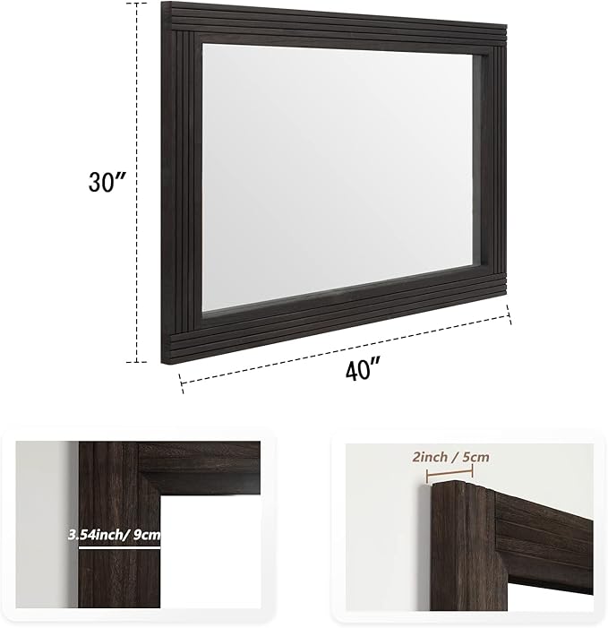 YOSHOOT Hand-Made Wooden Spliced Wall Mirror for Bathroom, Rustic Farmhouse Vanity Mirror, Décor Wall Art, Solid Wood Frame, Vertical or Horizontal Hanging