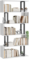 Gadroad 5 Tier Geometric Bookcase,S Shaped Bookshelf, Wood Decorative Storage Shelving, Modern Freestanding Display Shelves, Tall Book Shelf Unit for Living Room Bedroom, White