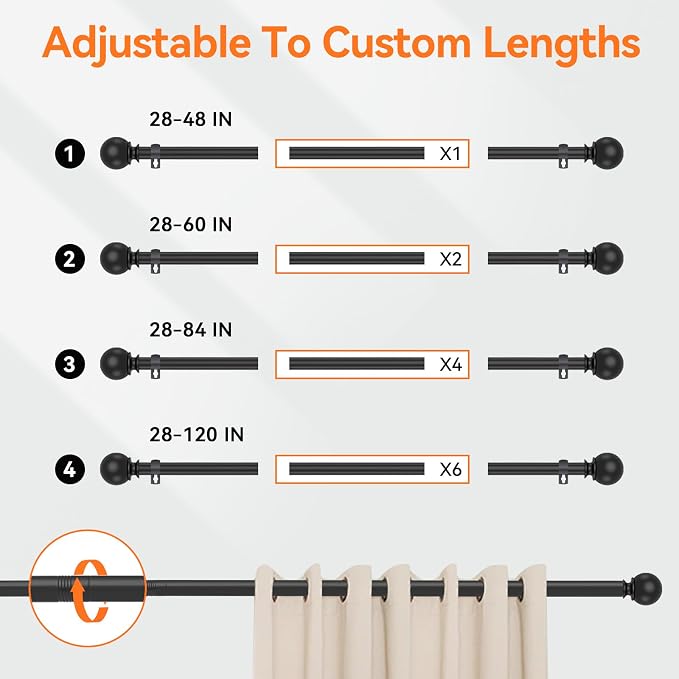 Curtain Rods for Windows 28 to 48 Inch, 2 Pack 5/8'' Diameter Heavy Duty Metal - Image 4