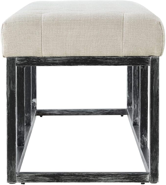 24KF Upholstered Tufted Long Bench Seats with Metal Frame Leg, Linen Bench Ottoman with Padded Seat-Ivory
