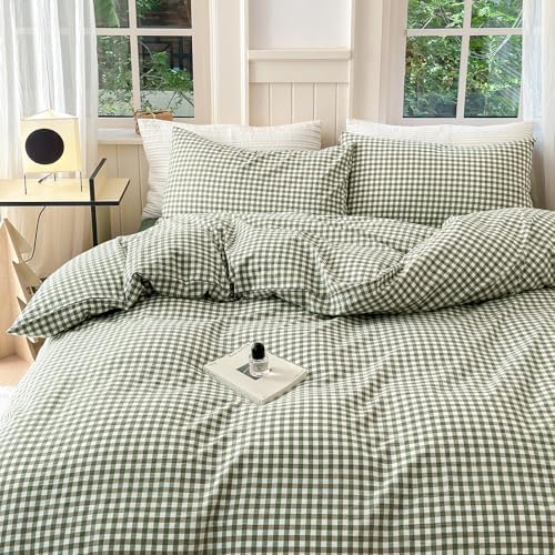 LifeTB Green Gingham Comforter Set California King Modern Style Green Plaid - Image 5